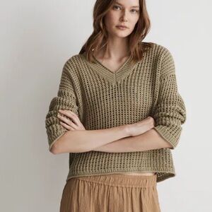Madewell Green Open-Stitch V-Neck Pullover Sweater Women’s Small